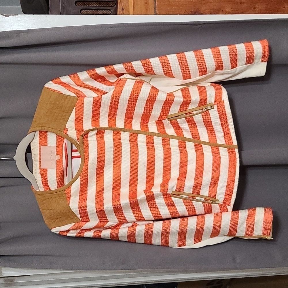 Gibson Latimer Womens Blazer  Orange/White Caramel‎ Trim Zippers Pockets  L GUC